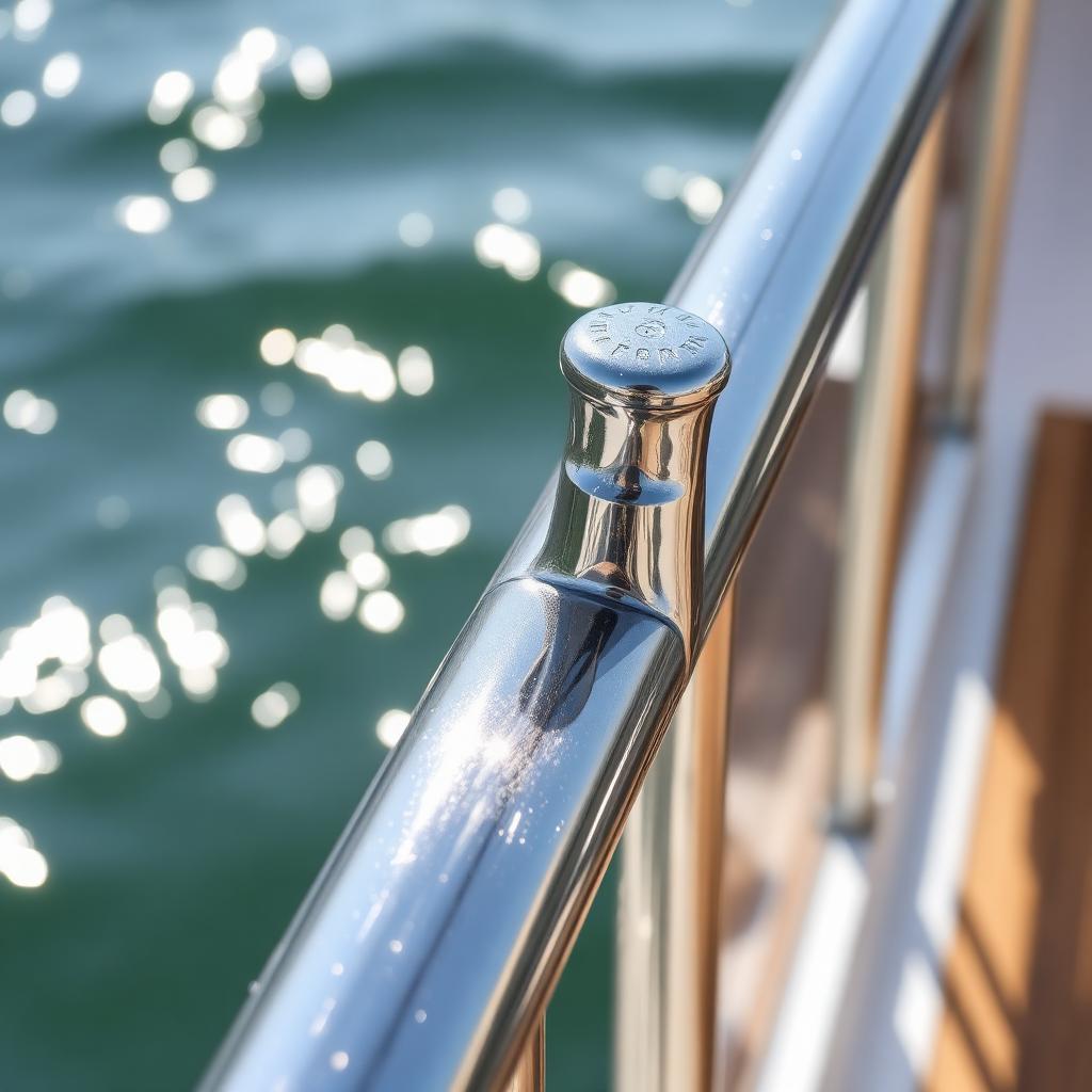 Polished chrome railing sparkling above the water