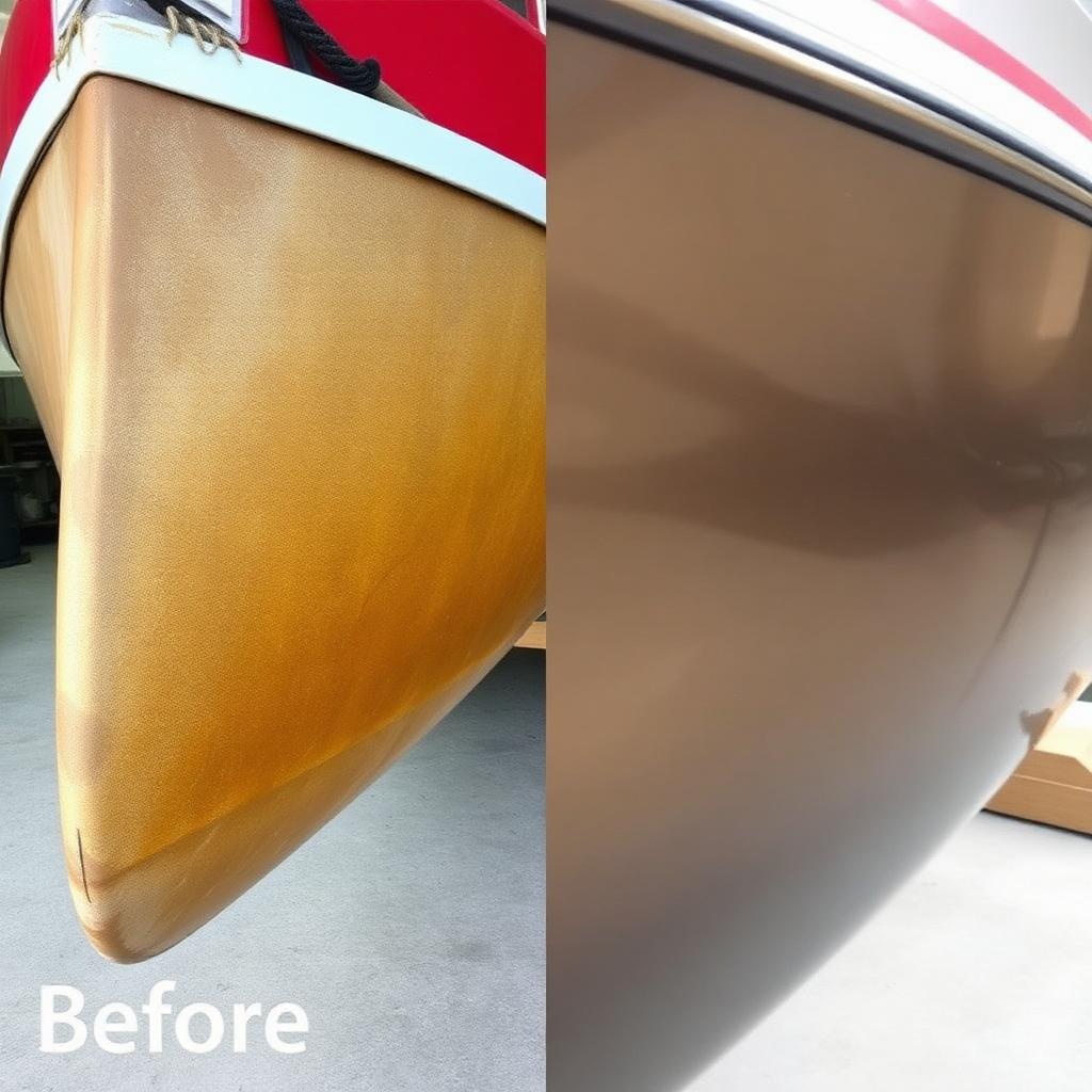 Before-and-after: oxidized hull restored to mirror gloss